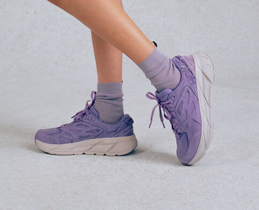 Hoka One One Mens Walking Shoes - Clifton L Suede - Purple - FDRJ63940